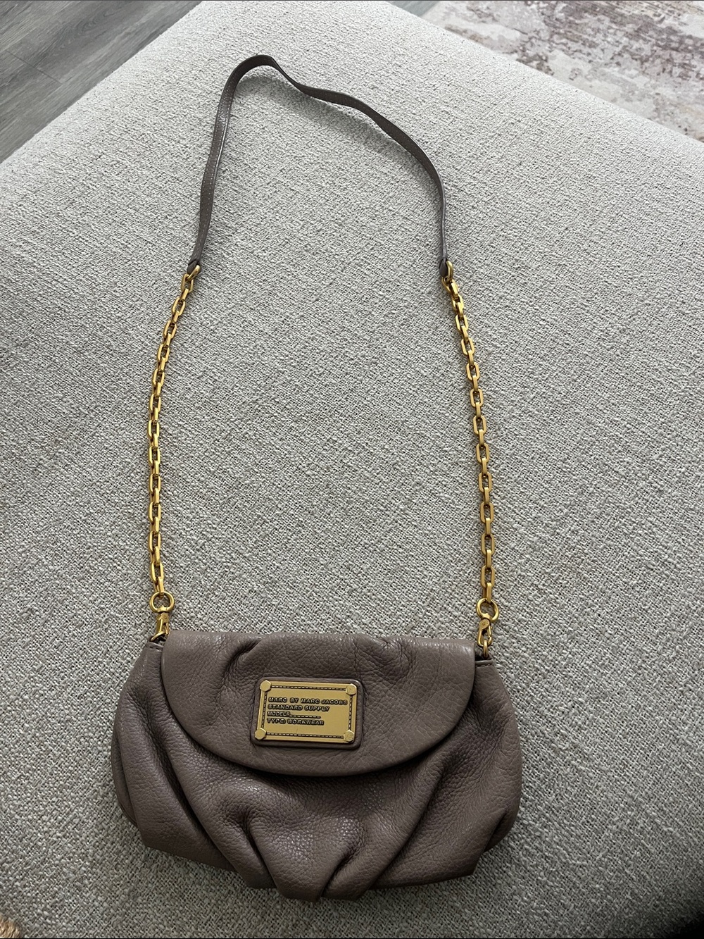 Marc by Marc Jacobs Taupe Pebbled Leather Crossbody with Gold Chain